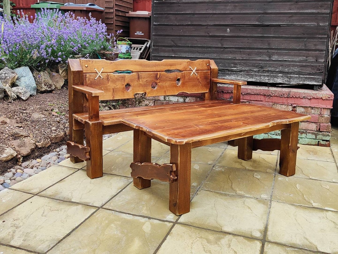 Rustic Garden Bench and Coffee Table Chunky Rustic Furniture Set Etsy UK