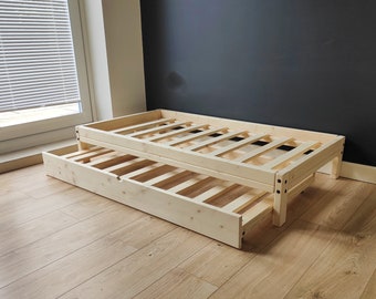 Toddler bed with trundle with slats, Handmade solid wood toddler bed, Kids bed, Children trundle bed frame, Children bedroom furniture,