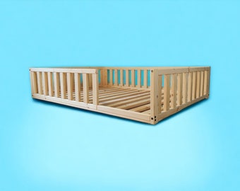 Floor bed with safety rails, Handmade toddler bed, Montessori bed with slats, Kids bed, Nursery furniture, Made in UK