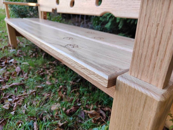 Solid oak garden bench Handmade rustic garden furniture wooden memorial bench with free engraving Etsy