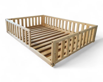 Floor bed with rails, Toddler bed and slats,  Toddler floor bed with safety railings, Handmade Montessori bed, Pre-assembeled