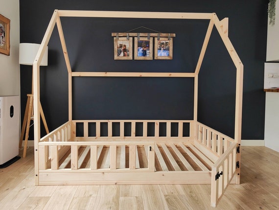 Toddler house bed with rails Montessori floor bed House bed for kids Handmade toddler floor bed frame Natural solid wood Pre assembled Etsy
