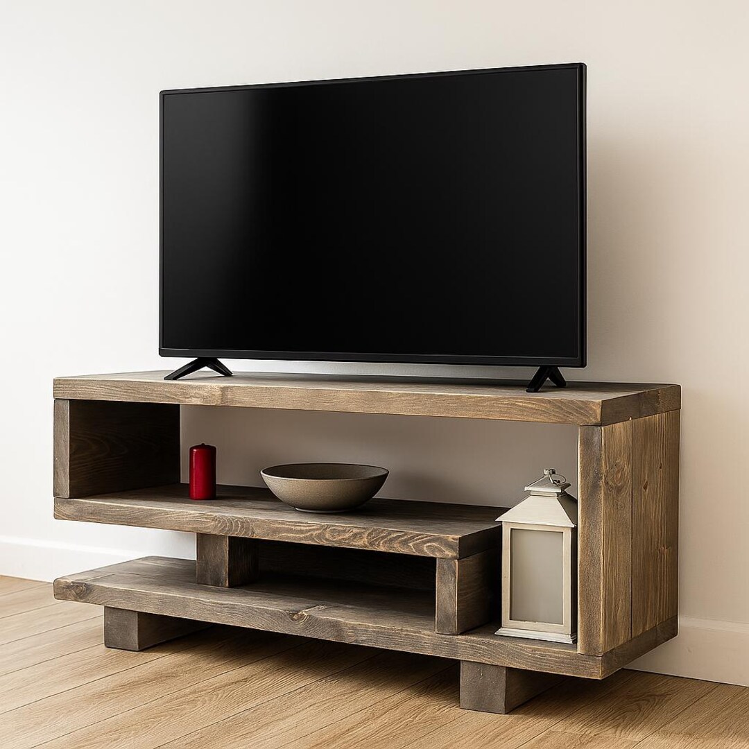 Handmade Rustic Wood TV Stand: Scandinavian Redwood Console Table With ...