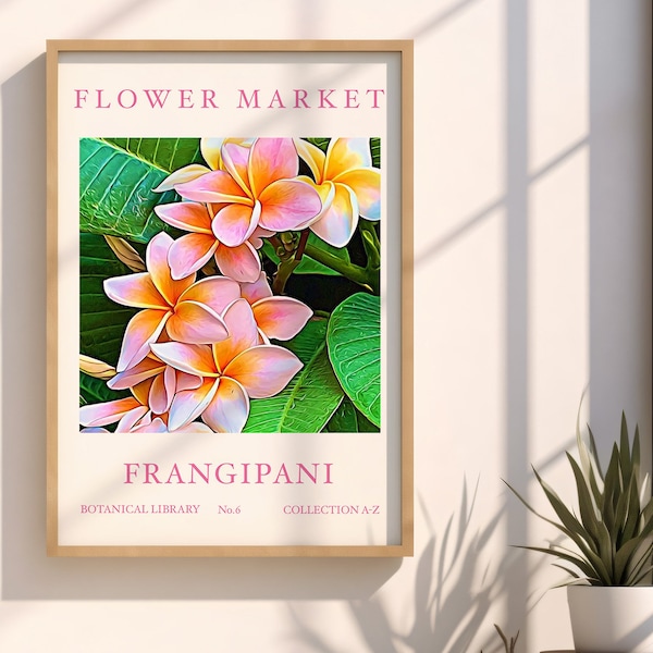 Frangipani Flower Market Print , Floral Decor Poster , Printable Digital Art , Download Posters , Hawaiian Wall Art  , Plumeria