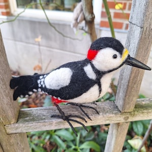 Needle felted bird. realistic birds. felted bird decorations. Christmas ornament-Great Spotted Woodpecker-Ready to ship