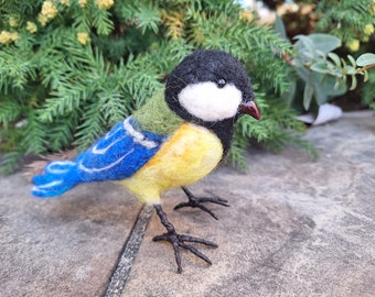 Needle felted bird. realistic birds. felted bird decorations. Christmas ornament-Great tit-Ready to ship