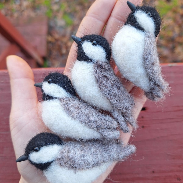 Tiny needle felted bird. realistic bird. felted bird decorations. small felted bird-Chickadee-Made to order-Ready to ship