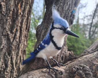 Needle felted bird. realistic birds. felted bird decorations. Great gift. Christmas ornament-blue jay-Ready to ship