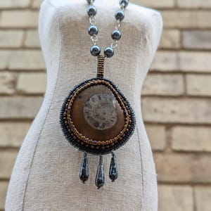 Natural Ammonite Fossil Necklace – Handmade Beaded Pendant – Unique Jewelry Gift for Nature & Fossil Lovers