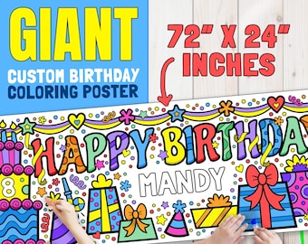 Giant Birthday Coloring Poster – Kids Party Tablecloth & Long Table Runner | Personalized Banner, Decor and Activity 72x24