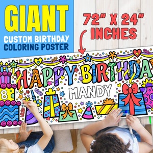 Giant Customized Birthday Party Coloring Poster for Kids Customize with Your Child's Name and Age Hang on Wall or Use as Table Runner image 1