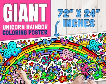 Giant Unicorns & Rainbows Coloring Poster for Toddlers, Kids [72x24 Inches] Fun Arts Crafts Project for Birthdays, Parties, Girls, More