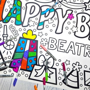 Giant Customized Birthday Party Coloring Poster for Kids Customize with Your Child's Name and Age Hang on Wall or Use as Table Runner image 3