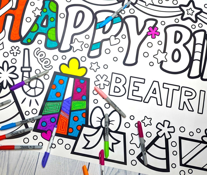 Giant Customized Birthday Party Coloring Poster for Kids Customize with Your Child's Name and Age Hang on Wall or Use as Table Runner image 3