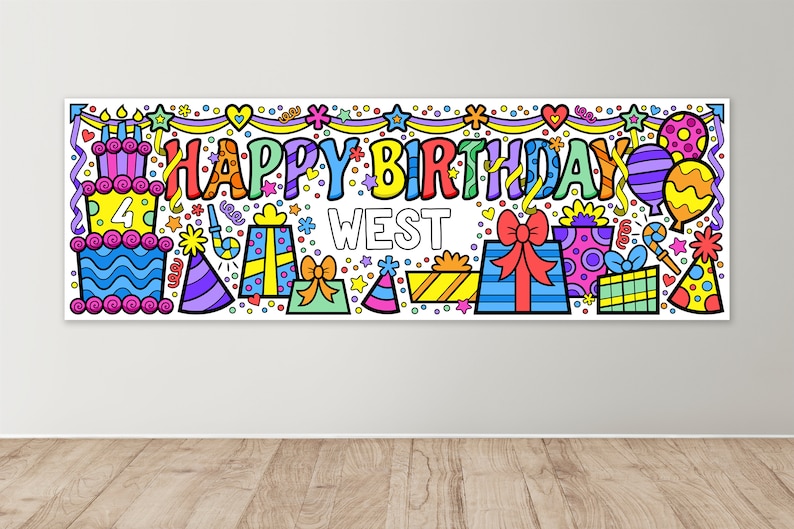 Giant Customized Birthday Party Coloring Poster for Kids Customize with Your Child's Name and Age Hang on Wall or Use as Table Runner image 2