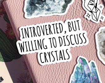Introverted But Willing to Discuss Crystals Sticker, Funny Cute Vinyl Crystal Sticker Decal