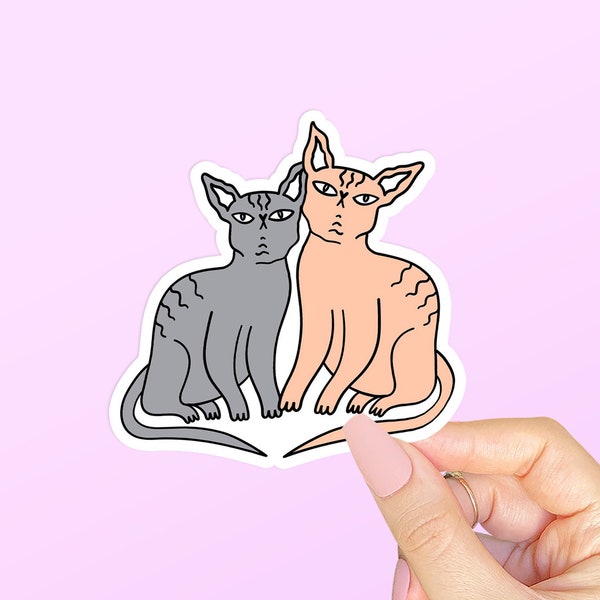 Sphynx Cats Sticker, Hairless Cat Sticker, Cute Funny Cat Stickers for Laptop, Cat Meme Stickers for Water Bottle, Vinyl Tumbler Stickers