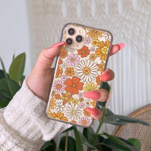 Vintage Flower Pattern Phone Case, Retro Groovy Hippie Aesthetic Phone Case, iPhone 12 11 Pro X 10 XR Case Clear Cute