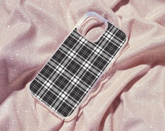 Black and White Plaid Phone Case, Luxury Phone Case, Cute Cell Phone Case, Plaid Phone Cover, Matte iPhone 12 Mini 11 Pro X XR 8 Case