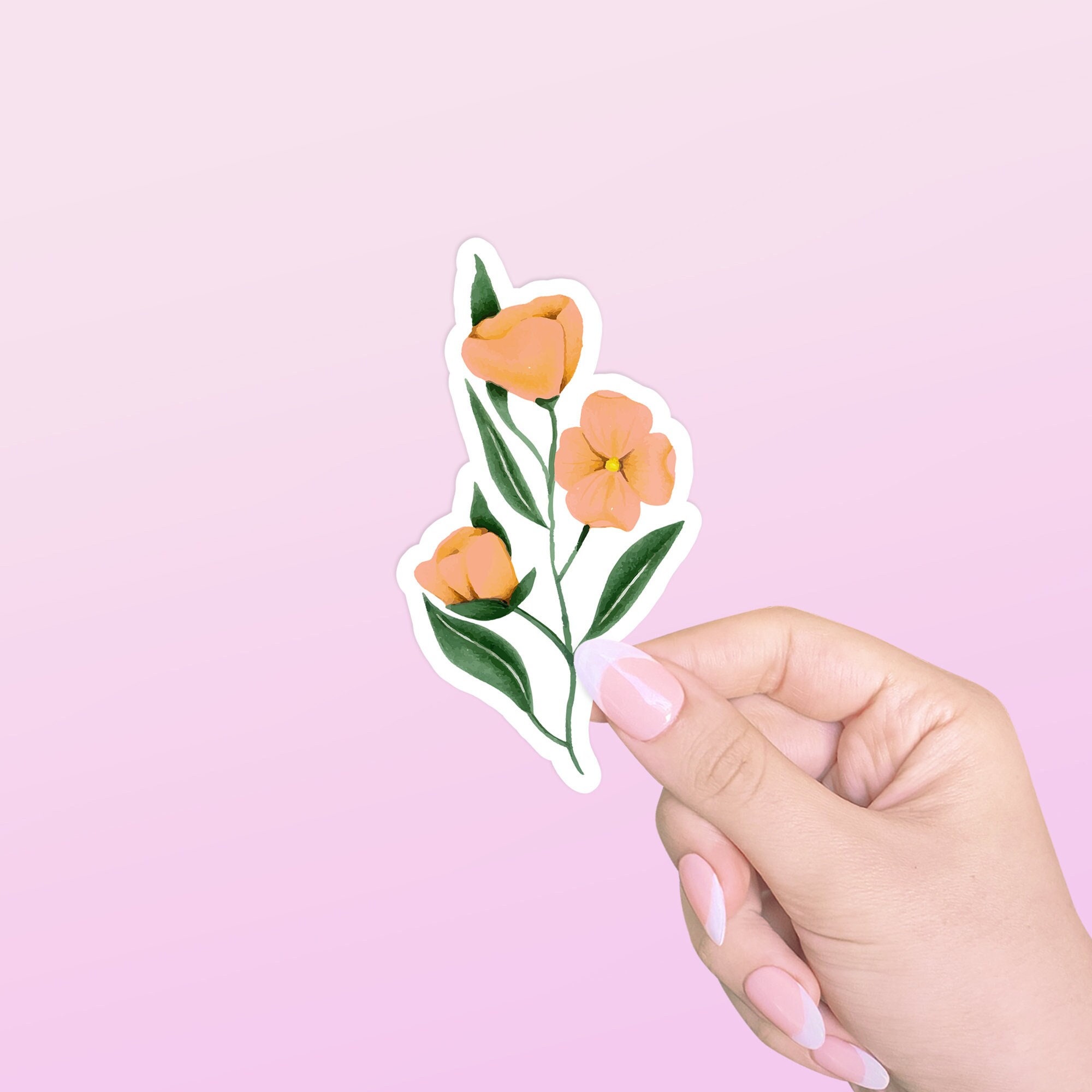 Cute Peach Flowers Sticker, Flower Stickers, Kawaii Journal Stickers, Floral  Water Bottle Decal, Gardening Stickers, Planner Stickers 