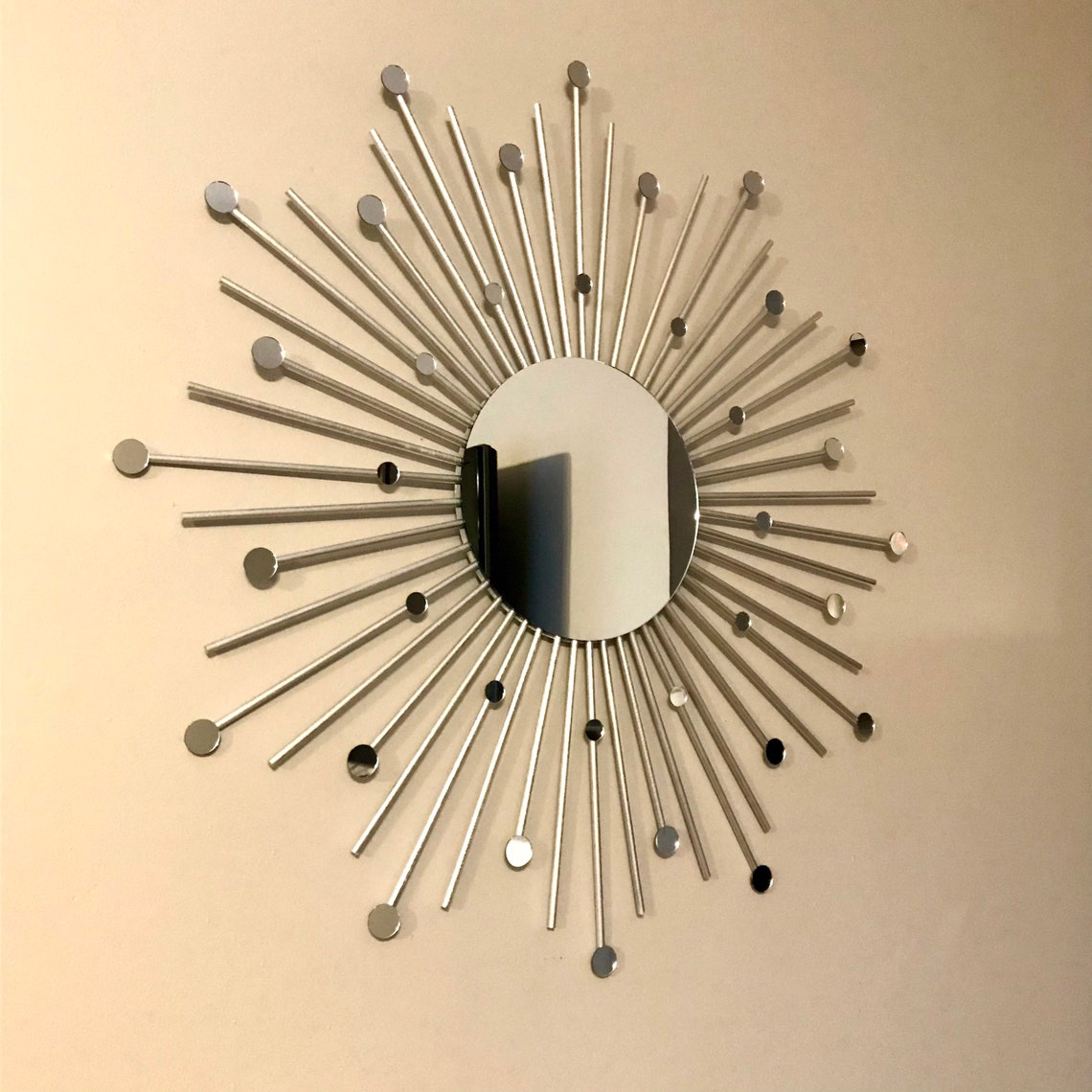 Large 32 GLAMOROUS Silver Sunburst Mirror Etsy