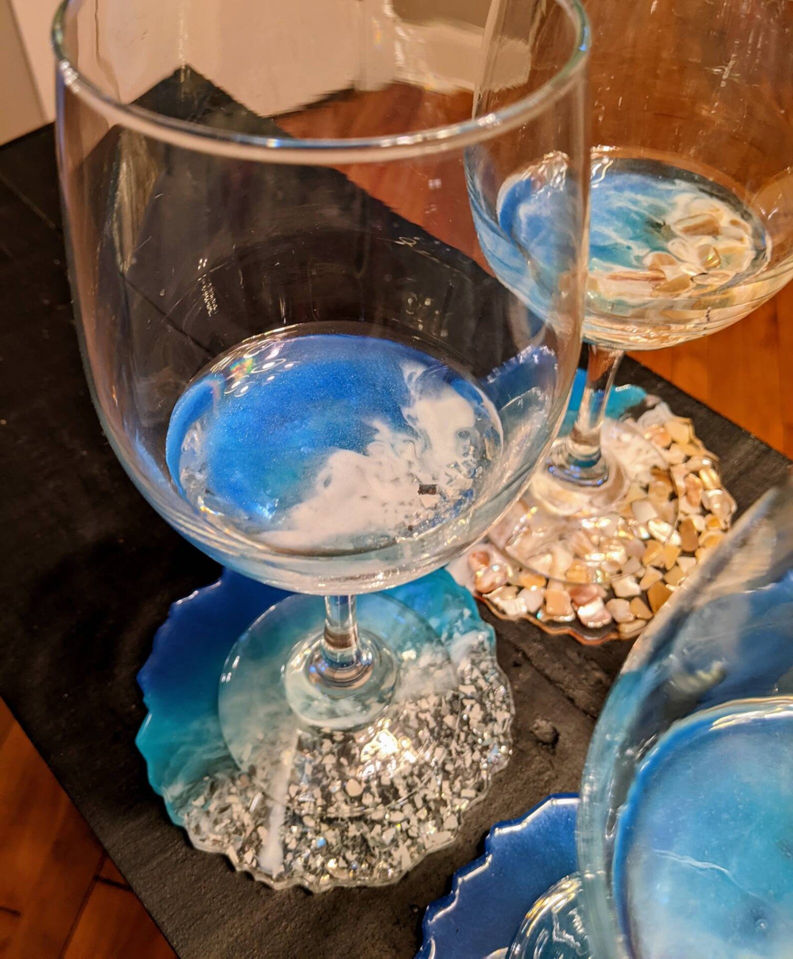 Set of Ocean Wine Glasses and Matching Coasters Beach Tropical Etsy