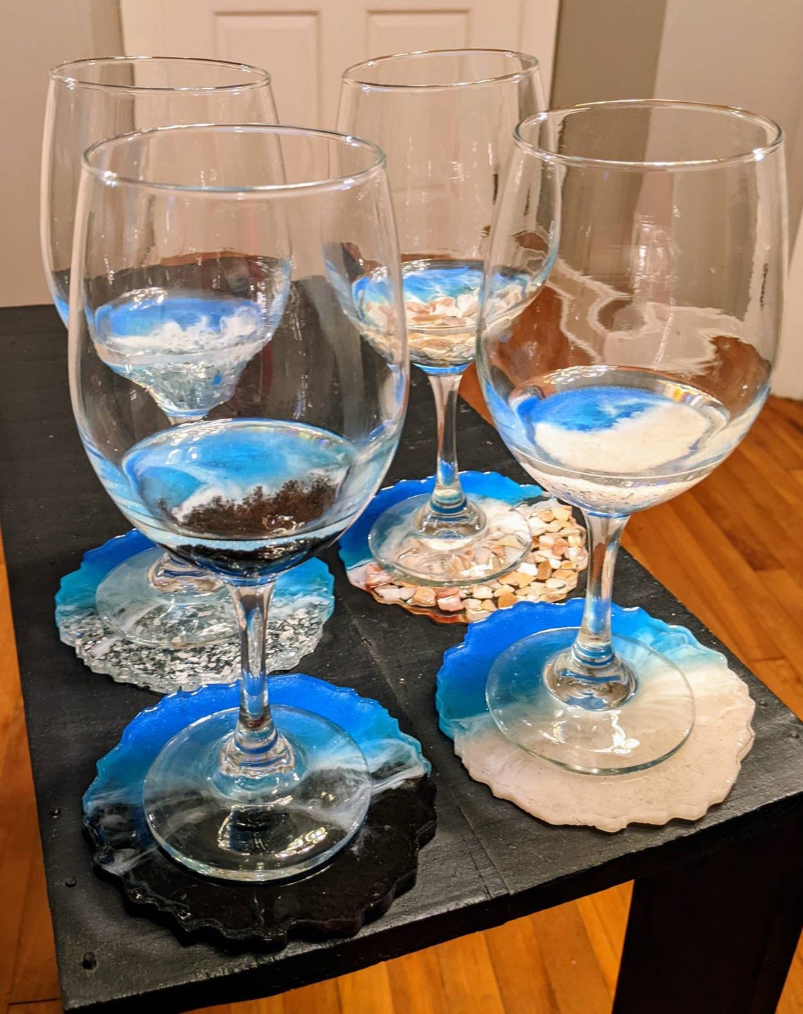 Set of Ocean Wine Glasses and Matching Coasters Beach Tropical Etsy