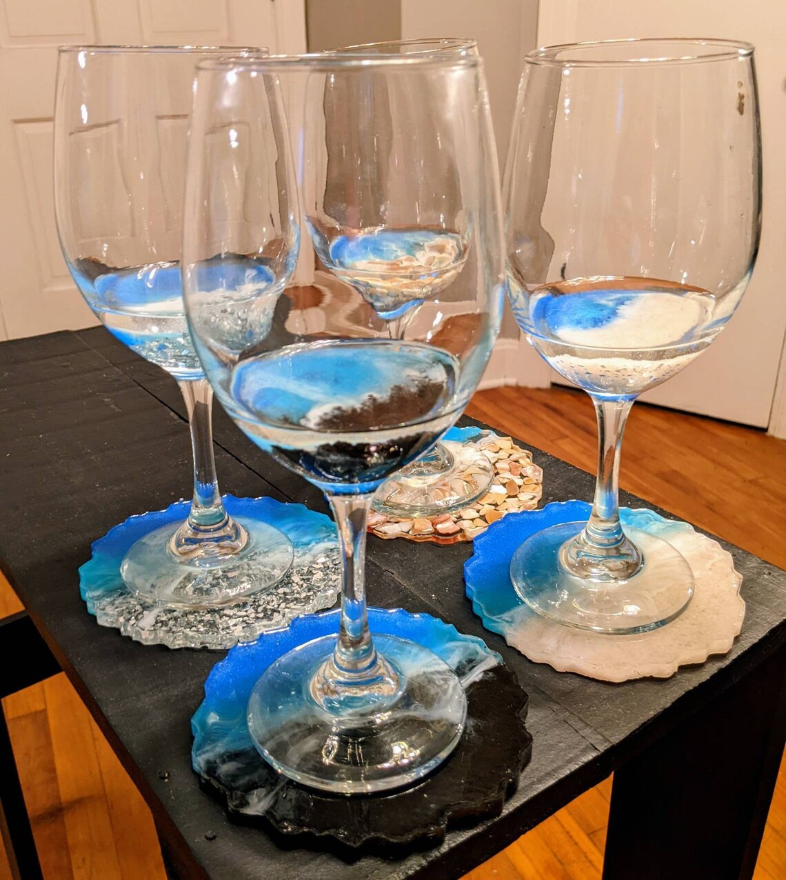 Set of Ocean Wine Glasses and Matching Coasters Beach Tropical Etsy