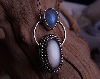 Handmade unique double moonstone and grey moonstone necklace