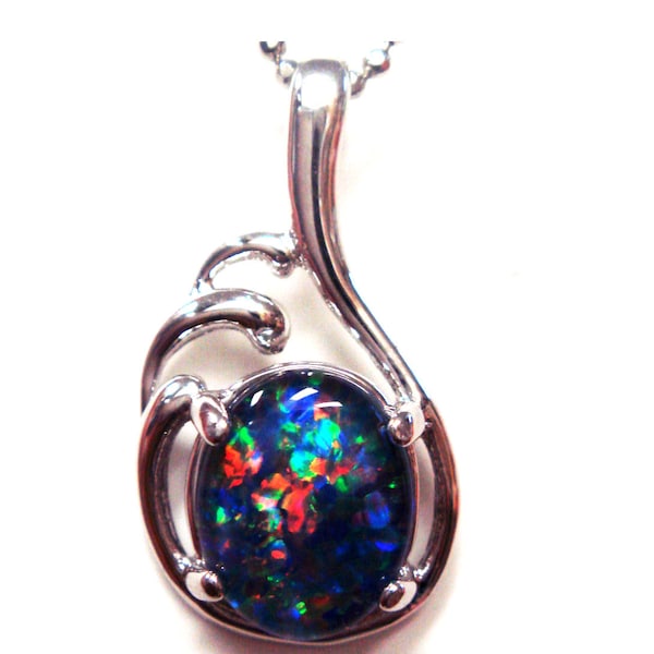 Australia Opal Natural Black Triplet Opal Pendant Solid Silver Set 7ct 23x13x5mm