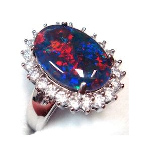 Opal Size 14x10mm Genuine Black Triplet Opal Ring Solid Sterling Silver Stamp925