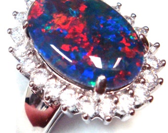 39;Princess Grande' Silver Triplet Opal Ring - Black Star Opal