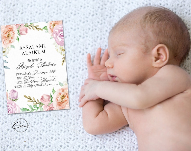 Baby Girl Birth Islamic Announcement A4 Etsy