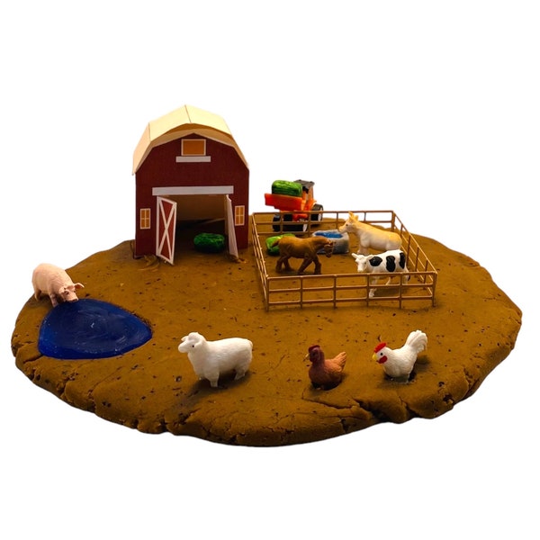 Farm play dough kit, farm sensory bin, miniature farming set, farm accessories,  play dough farming kit, summer playdough set