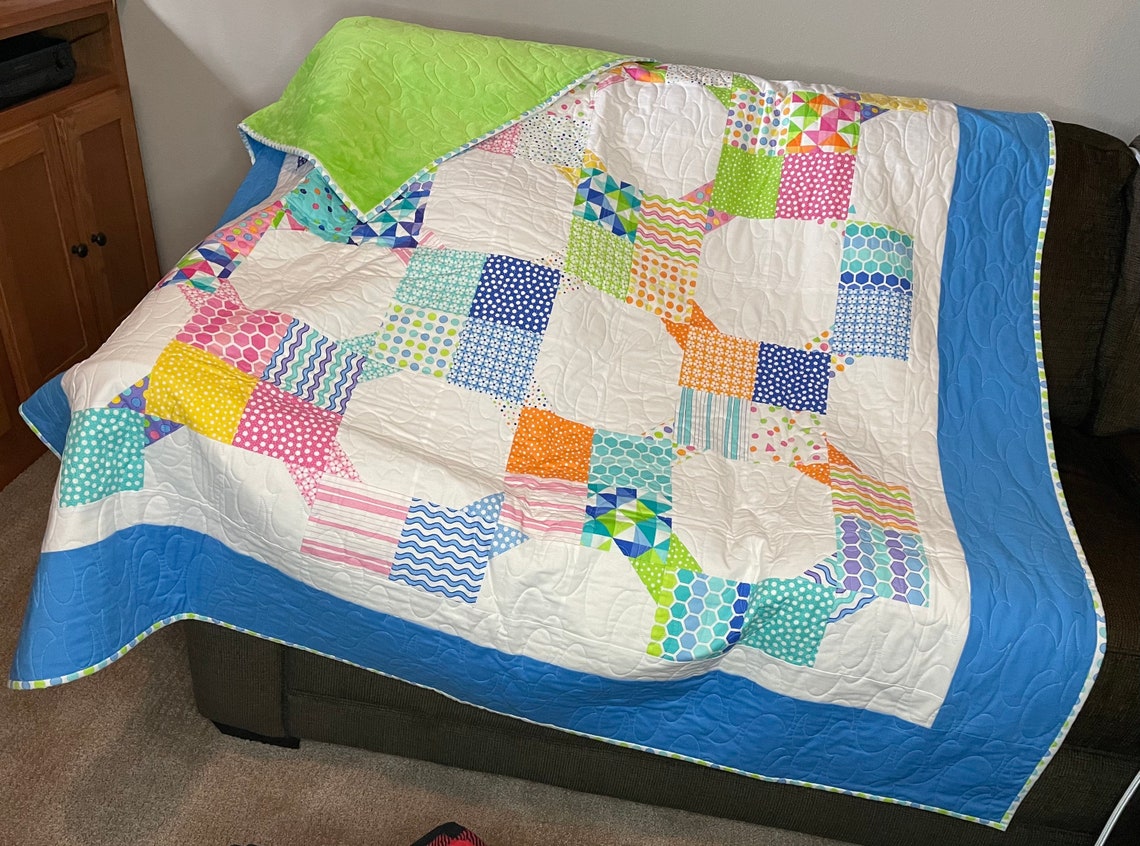 Colorful Quilt With Minky Backing Etsy