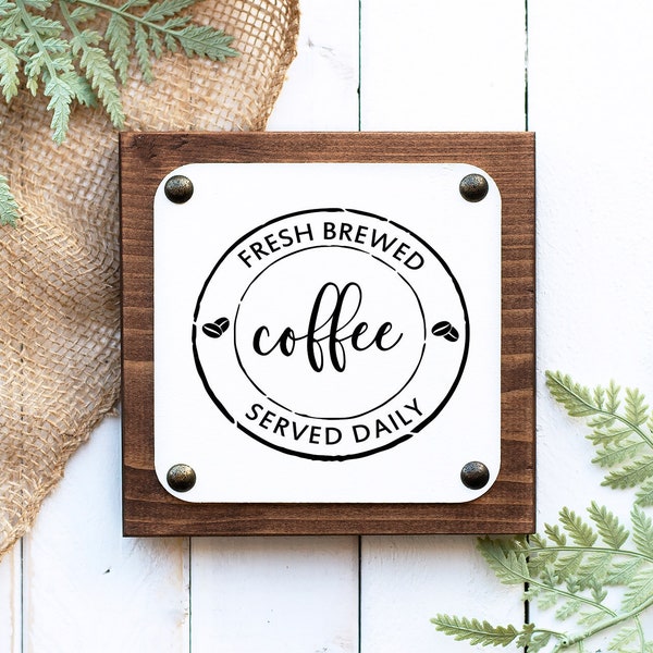 Fresh Brewed Coffee Wood Sign, Rustic Farmhouse Cafe Decor, Kitchen Sign, Coffee Lover Display, Barista Gift, Coffee Quote