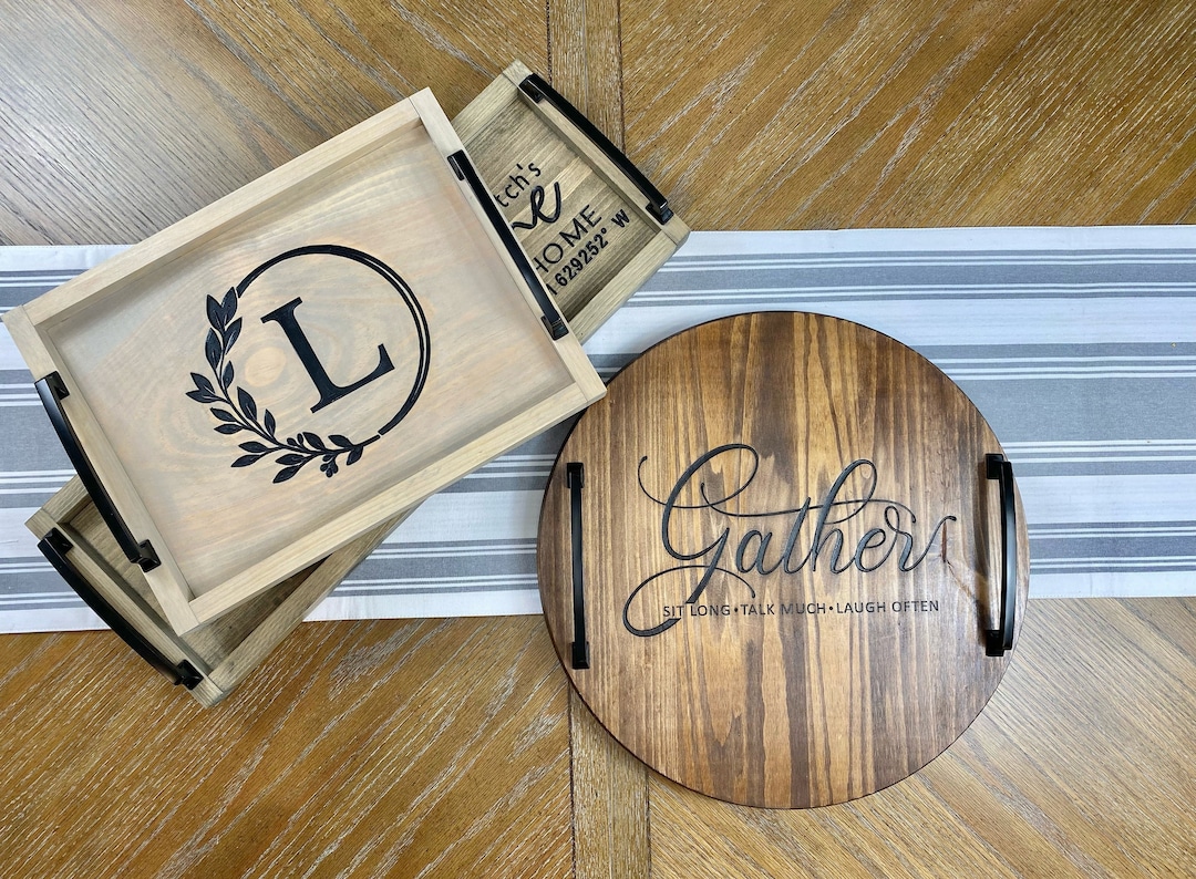 Personalized Circle Serving Tray, Rectangle Charcuterie Board, Engraved