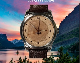 Wood Watch with 75 Annual Growth Rings.  75th Gift Idea from 75 Year Old Tree.