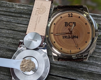 Lebender Baum Urne Uhr Gedenkgeschenk.  Ascheandenken für Männer. Einäscherung Aschehalter Männer.