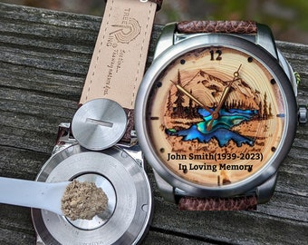 Cremation Jewelry for Men, Man, or Him. Urn Watch Memorial Gift.  Cremation Remains Ash Holder.  Sympathy or Bereavement Gift