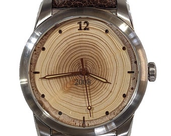 15th Anniversary Gift Wood Watch with Sapphire Crystal.  Wood Watch Showing Fifteen Annual Tree Rings. Best 15th Year Anniversary Present