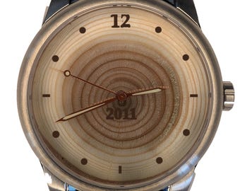 15th Anniversary Gift Wood Watch with Sapphire Crystal.  Wood Watch Showing Fifteen Annual Tree Rings. Best 15th Year Anniversary Present
