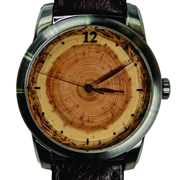 Perfect Gift Idea for His 80th Birthday, Engraved Wood Watch with 80 Annual Tree Rings.  A Ring for Every Year!
