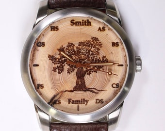 Geburtstags- oder Jubiläums-Geschenkuhr für Ihn. Personalisiertes Stammbaum Geschenk.  Bestes Familiengeschenk für Papa