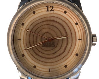 11th Anniversary Gift Steel and Wood Watch. Wood Watch Showing Eleven Annual Tree Rings. Best 11th Year Anniversary Present