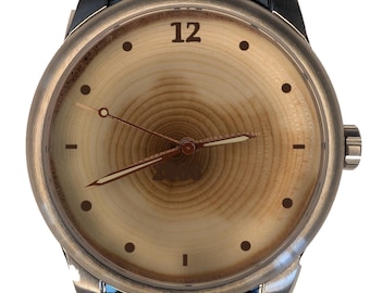 Handcrafted Douglas-fir Tree Ring Watch, 20th Anniversary Gift, Montana Wood Dial