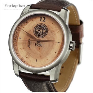 Handcrafted Wooden Tree Ring Watch - Unique Personalized Gift for Him with Custom Logo