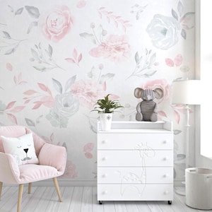 Floral Wallpaper Custom Size Watercolor Flowers Mural Kids Peonies Nursery Wall Decal Pastel Color Peony Flowers Girl Room Decor Peel Stick