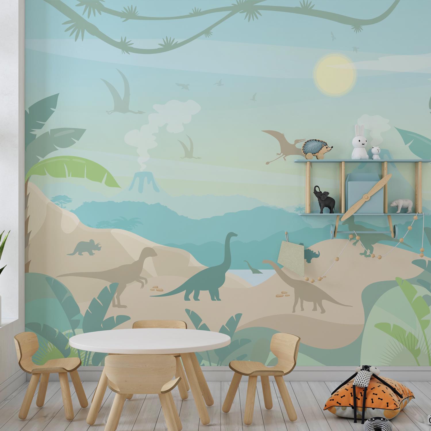 DINO - Dinosaur Wallpaper Mural Kids, Nursery Removable Decor, Wall ...