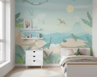 Papier peint dinosaure chambre d'enfant : sticker jungle jurassique